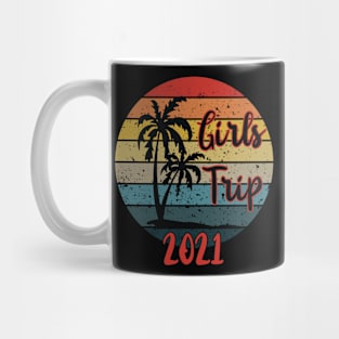 Girls Trip 2021 Retro Sunset with Tropical Palm Trees Mug